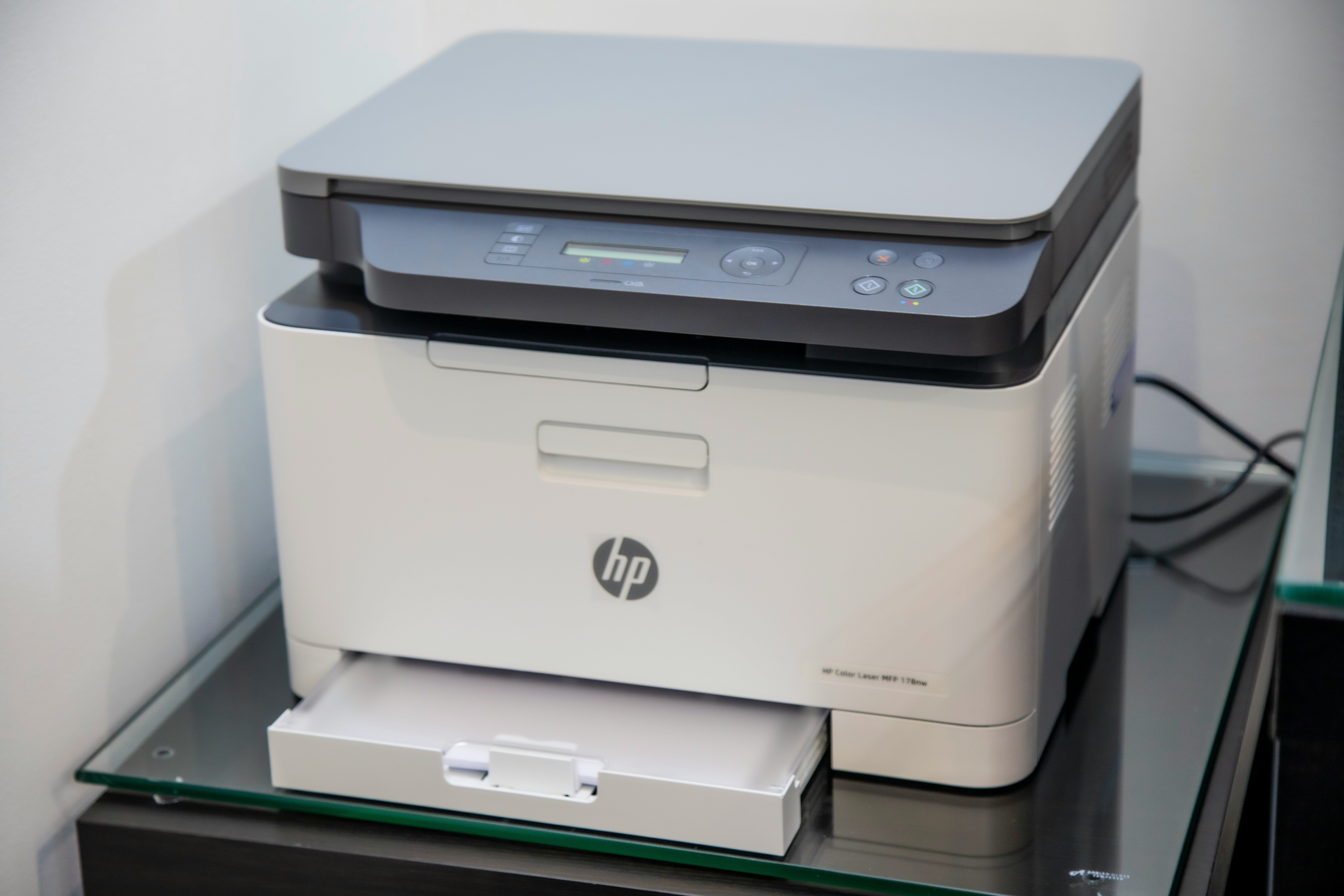 HP printer on table 