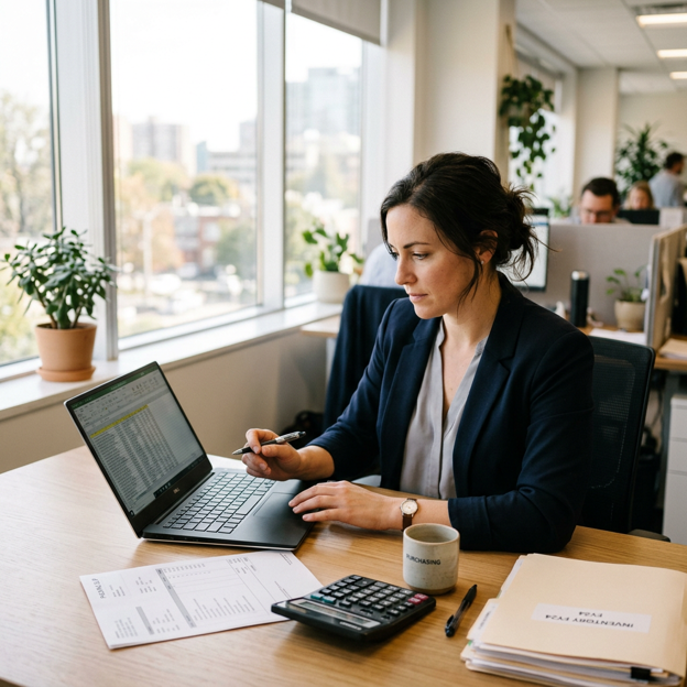 Purchasing manager reviewing supply usage data before placing a bulk pen order